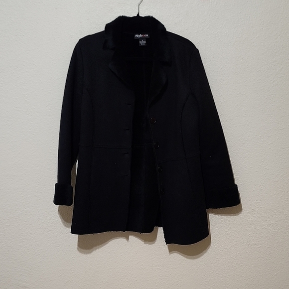 Style & Co. Jackets & Blazers - Style & Co Black Pea Coat with Notched Lapel